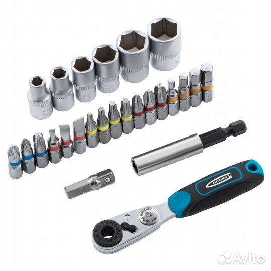 Набор бит и головок торцевых, 1/4, магнитный адапт