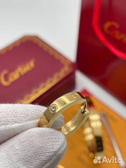 Cartier серьги love золотые(премиум)