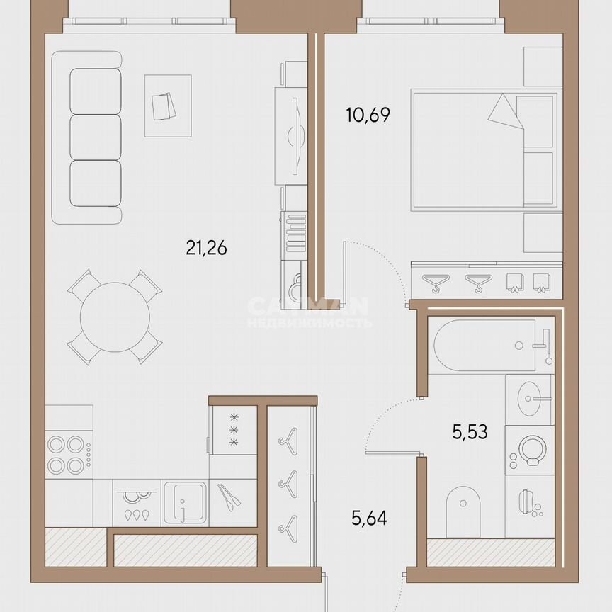 1-к. квартира, 43,1 м², 7/9 эт.