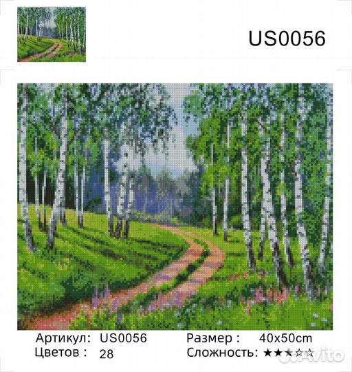 Алмазная мозаика 40*50 Берёзовая роща