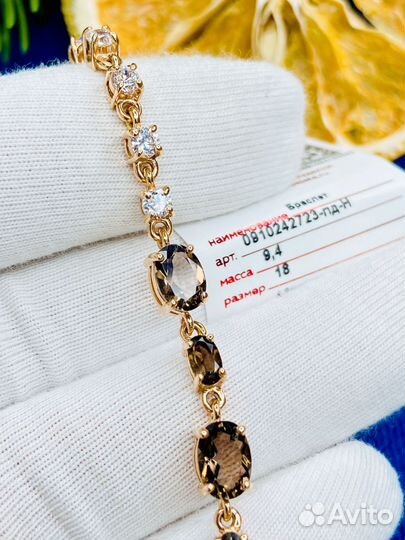 Золотой браслет 585 с раух топазом