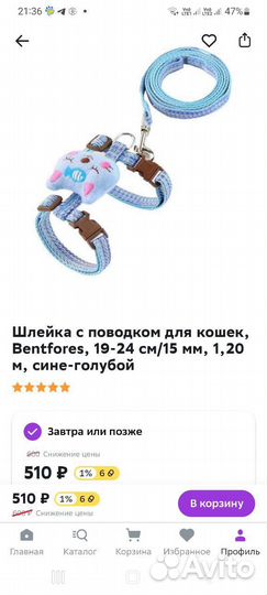 Новая шлейка с поводком для кошек сине-голубой