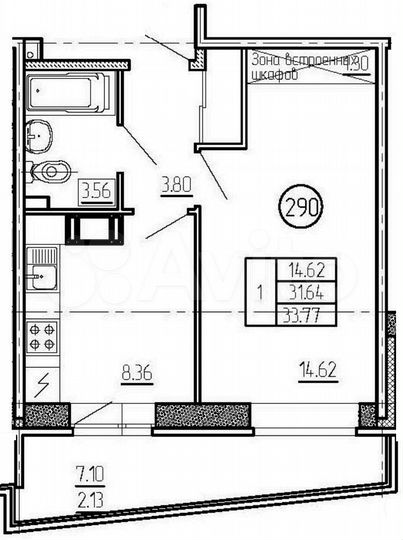 1-к. квартира, 31,6 м², 10/14 эт.