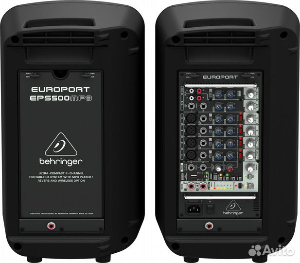 Behringer europort EPS500MP3, комплект активной портативной акустической системы с 8-ми канальным ми