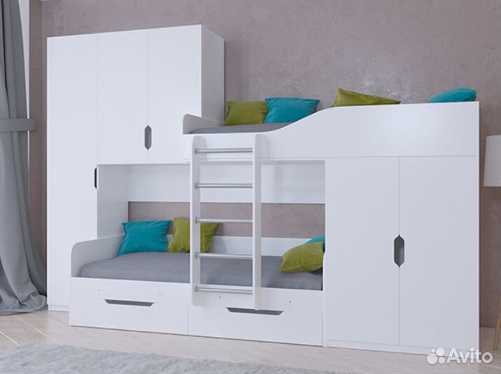 Кровать двухъярусная лео Белый/Розовый