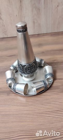 Коньячный набор на подносе мельхиор,скань, 0юммет