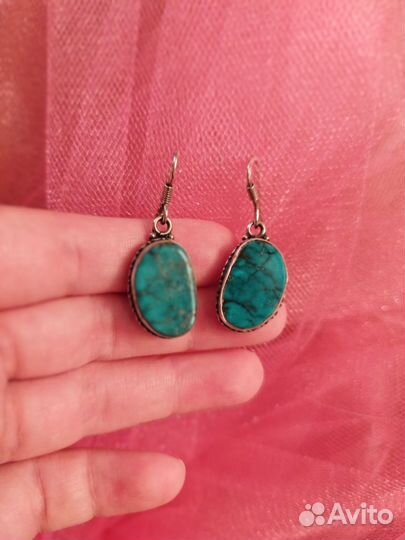 Серьги бирюза крупные