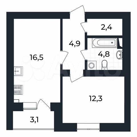 1-к. квартира, 42,5 м², 2/3 эт.