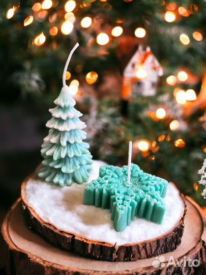 Набор новогодних свечей елочка, снежинка