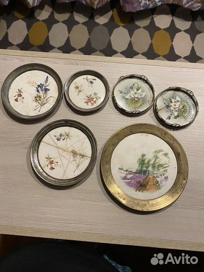 Старинные тарелки фарфор олово