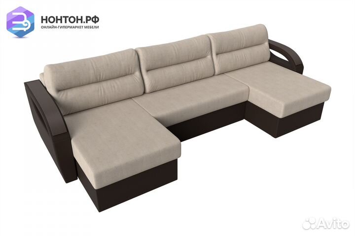 Диван п-образный еврокнижка Форсайт рогожка бежева