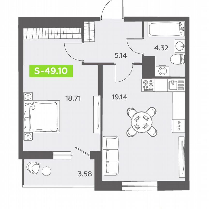 1-к. квартира, 49,1 м², 13/13 эт.