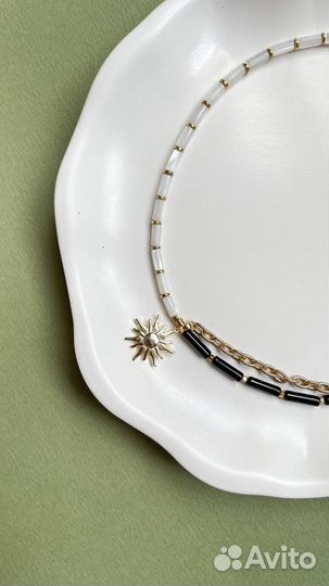 Микс чокер из агата, перламутра, гематита