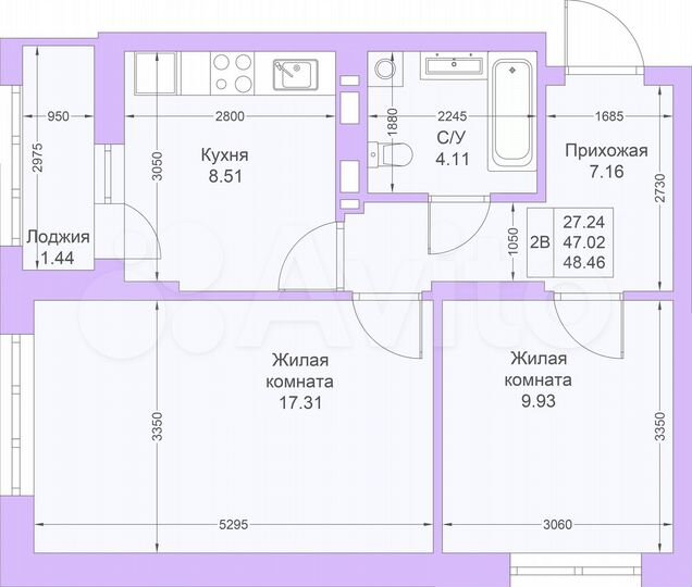 2-к. квартира, 48,5 м², 12/25 эт.