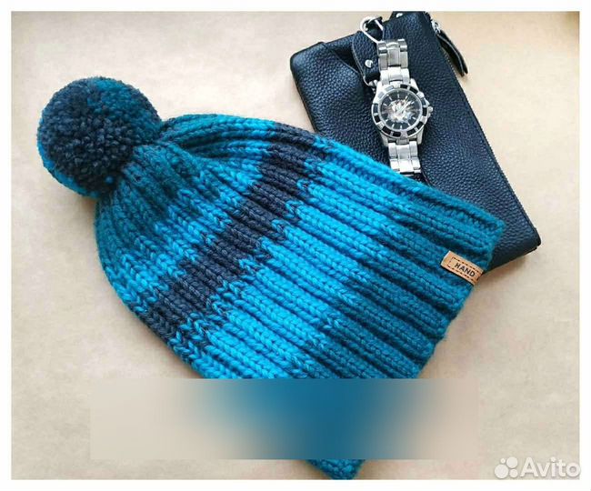 Вязаная мужская шапка, ручная работа