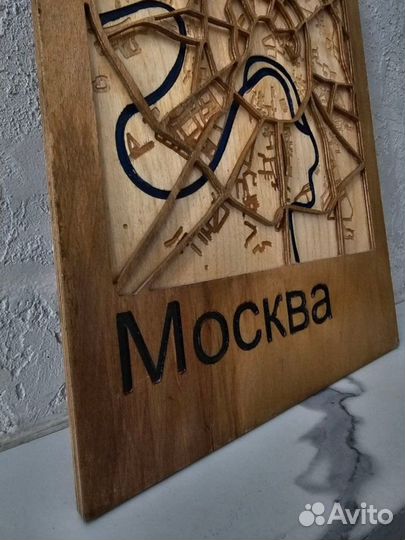 Деревянная карта Москвы, панно