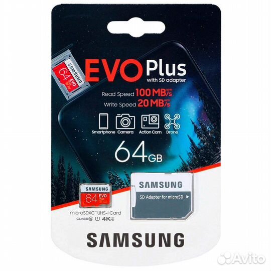 Карта Памяти microSD 64гб Samsung EVO Plus