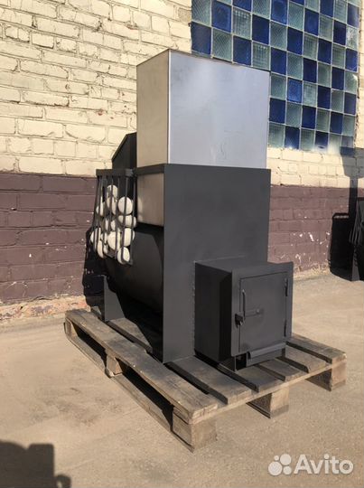 Печь для бани с баком с двумя каменками