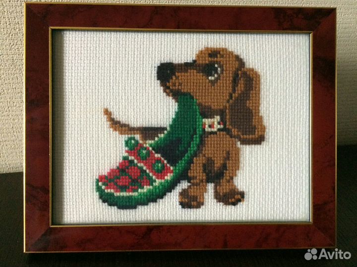 Вышитая картина собака такса подарок