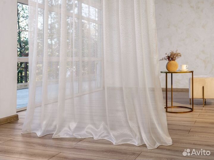 Тюль Дебора бежевый готовый на окна пошив