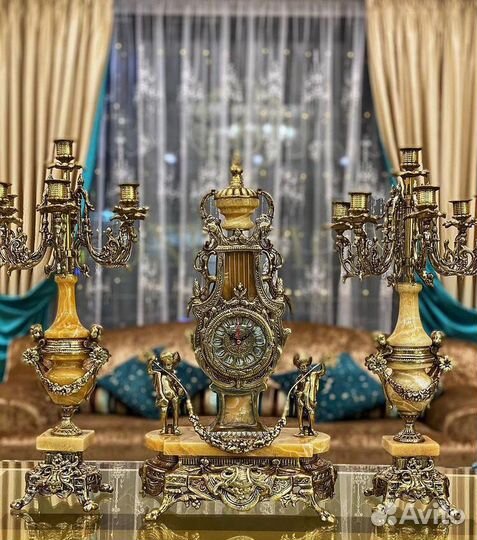 Набор для камина часы + канделябры 2 шт бронза