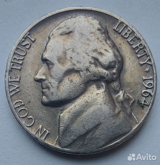 Монета 5 центов США 1965