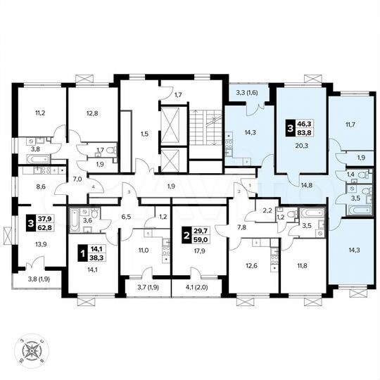 3-к. квартира, 83,8 м², 3/14 эт.