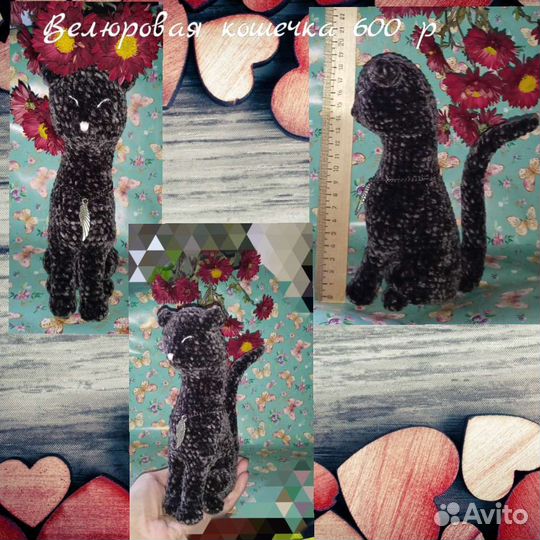 Вязаная велюровая кошечка