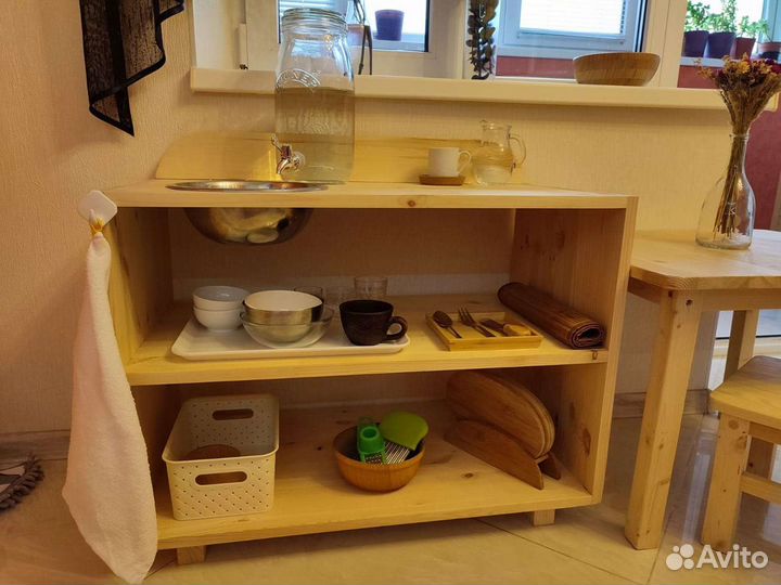 Детская мойка-стелаж монтессори(натуральное дерево