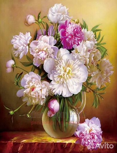 Алмазная мозаика 40x50 Букет сочных пионов