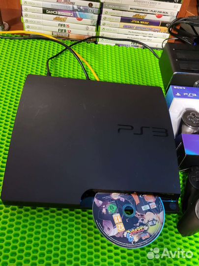Прошитая Sony PS3 slim 320gb+2джостика+диск