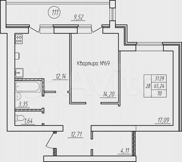 2-к. квартира, 70 м², 2/5 эт.