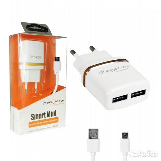 Сзу Afka-tech 2USB 2A + кабель microUSB