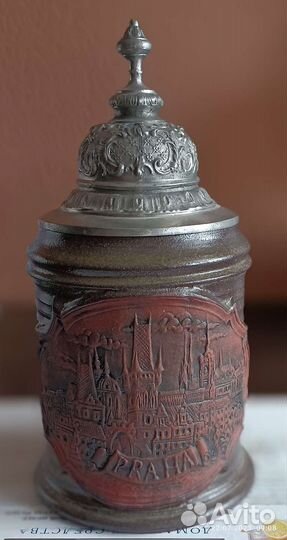 Пивная керамическая кружка с крышкой чехия