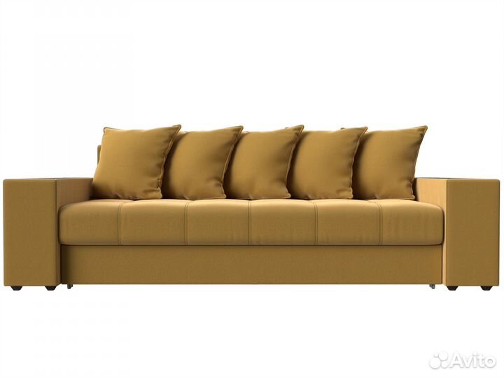 Диван прямой Дубай полки слева, микровельвет, желтый