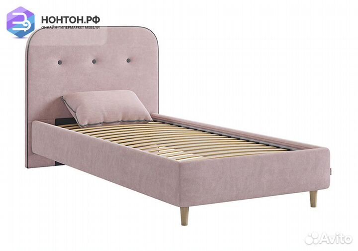 Кровать Лео 0.9 велюр нежно-розовый / графит