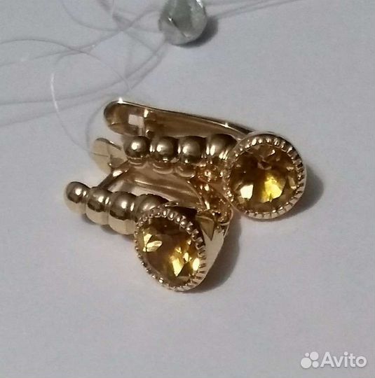 Золотые серьги с цитрином Новые 4000/гр