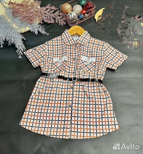 Рубашка с поясом для девочки 104-128