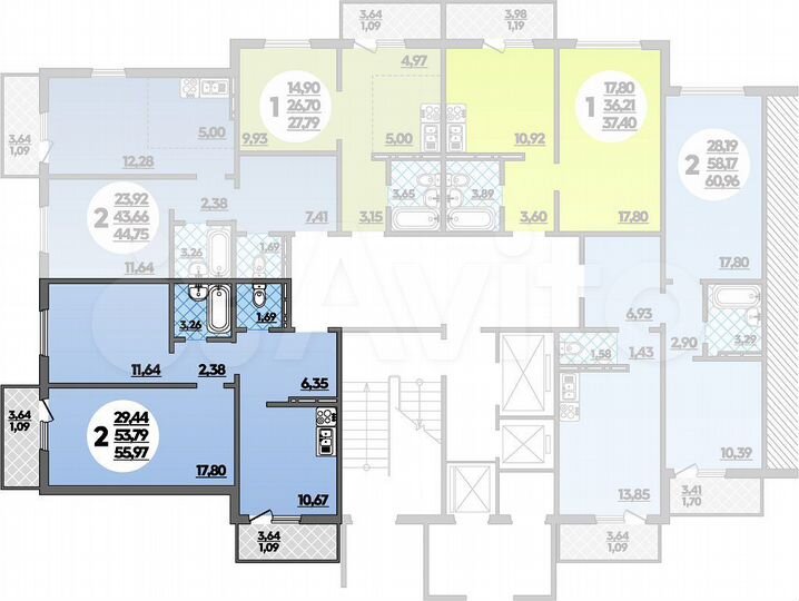2-к. квартира, 56 м², 1/16 эт.