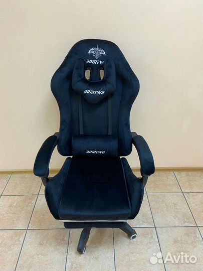 Игровое кресло велюр с подставкой для ног