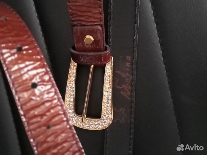 Ремень натур.лак. кожа, стразы, Италия, оригинал