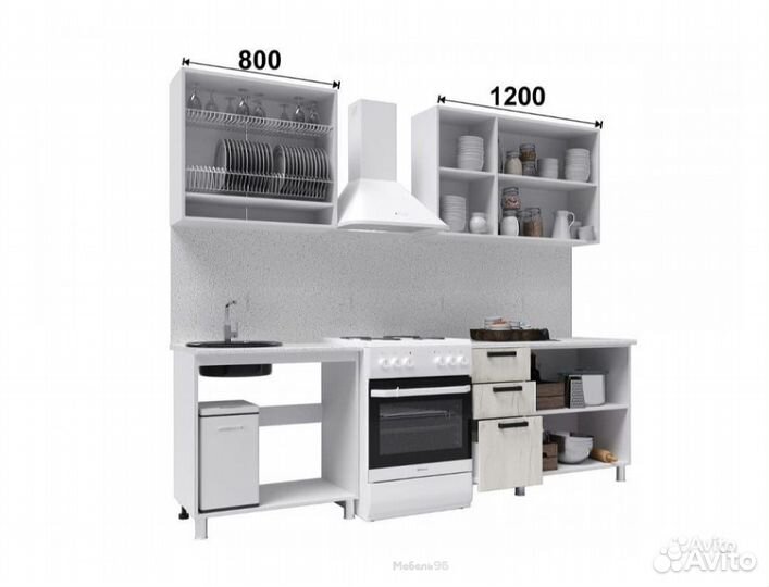 Кухня Диор 2000 без стекла белый/дуб крафт белый