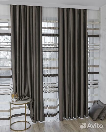 Комплект Шторы + Тюль Адора Мускат и Полоска