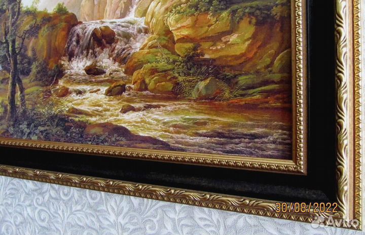 Картина на холсте - Горный пейзаж с водопадом