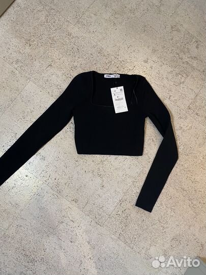 Zara S укороченный черный топ новый