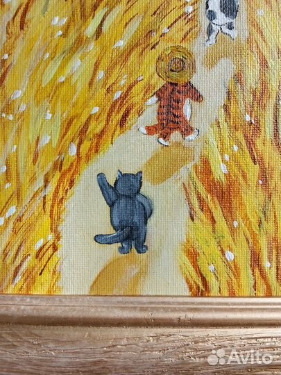 Картина на холсте осенний пейзаж с котами