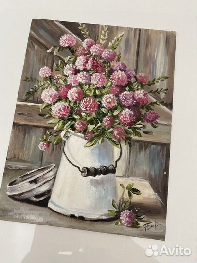 Букет клевера картина маслом, букет цветов