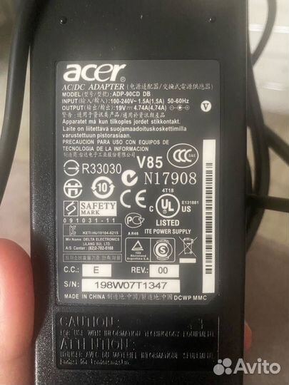 Зарядка для ноутбука acer 4.7a 90w 19v 5.5x1.7
