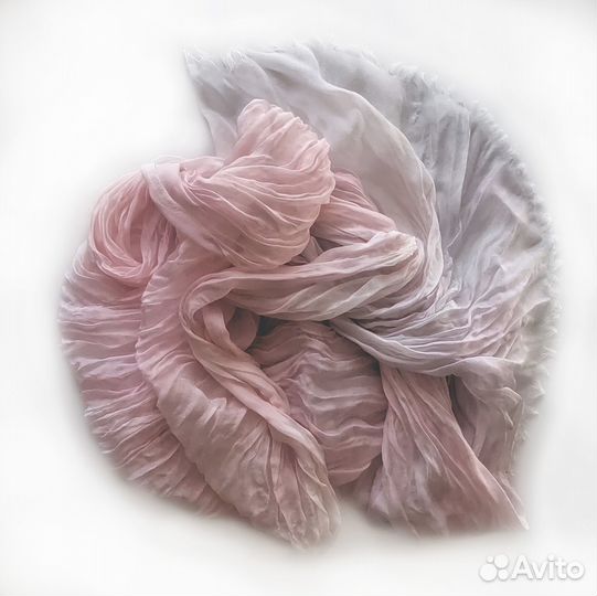 Палантин розово-серый шелковый