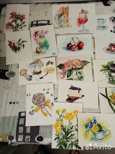 Рисунки акварелью открытки